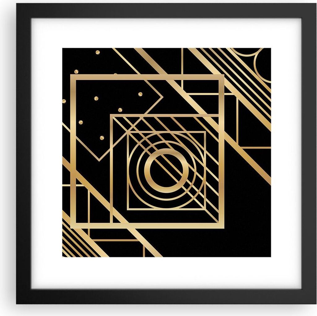 Gerahmtes Poster - Schwarzer Rahmen - Abstraktion Quadrat Gold - 30x30 cm - Wand Bild - Wanddeko - Wandbilder - Kunstposter - Wandposter - Bilderra...