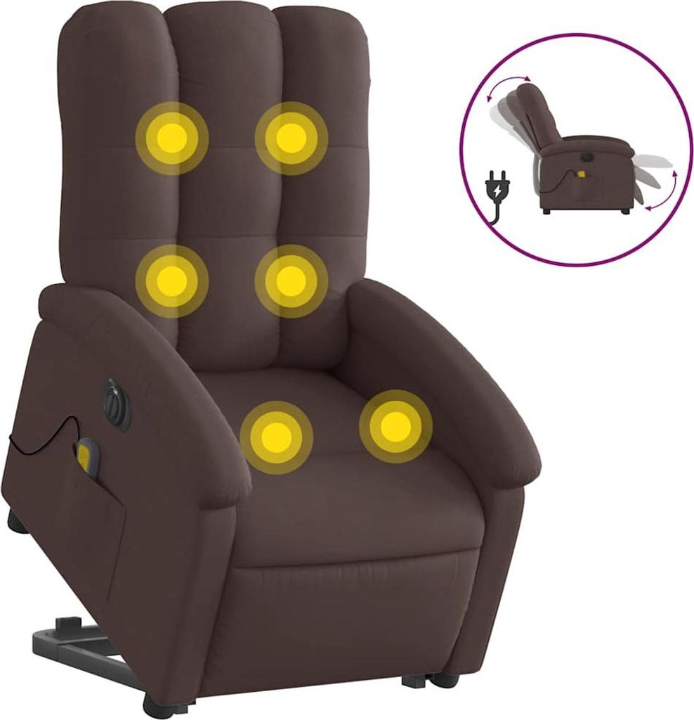 vidaXL Elektrischer Massagesessel mit Aufstehhilfe Dunkelbraun Stoff