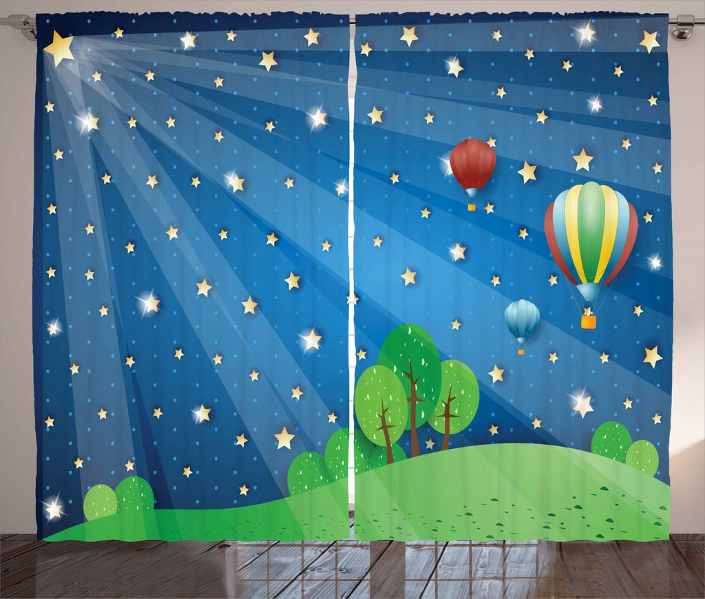 ABAKUHAUS Ballon Rustikaler Vorhang, Cartoon Luftballons Sterne, Wohnzimmer Universalband Gardinen mit Schlaufen und Haken, 280 x 245 cm, Mehrfarbig