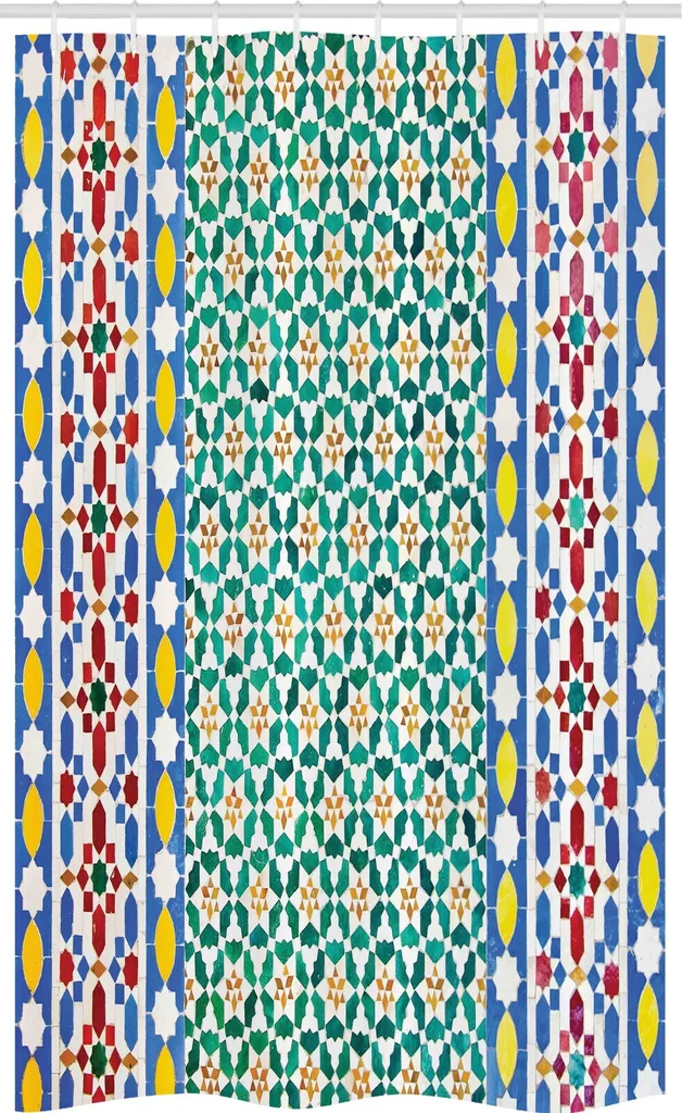 ABAKUHAUS Tenda da doccia marocchina stretta, parete mosaico colorata, set decorativo per bagno in tessuto con ganci, 120 x 180 cm, multicolore