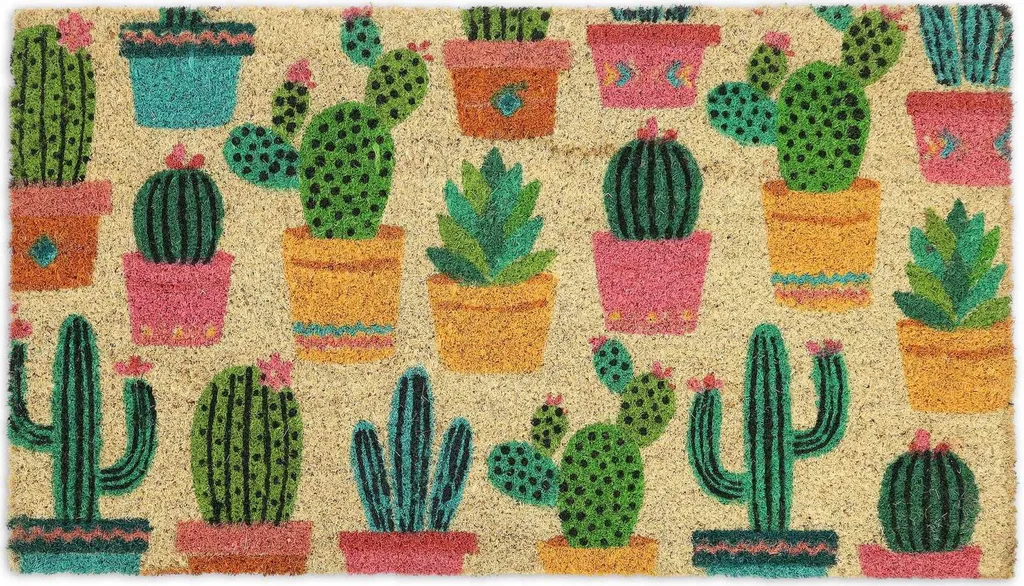 Paillasson coco cactus rectangulaire 40x60 cm naturel pour entrée maison
