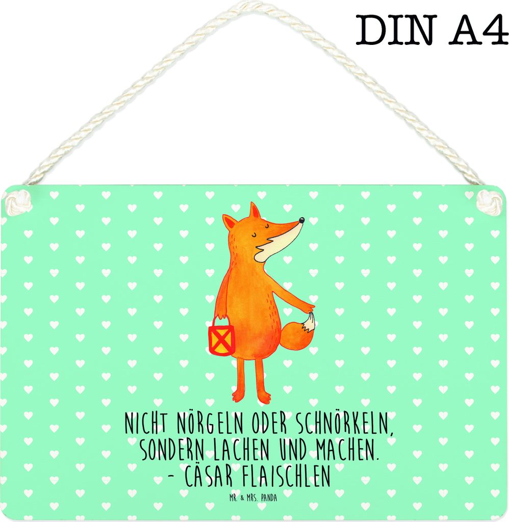 Mr. & Mrs. Panda Schild Fuchs Laterne DIN A4 - Türkis Pastell - Geschenk, holzbild, Optimistisch, Türschild, Holzschild, Liebeskummer Spruch, San...