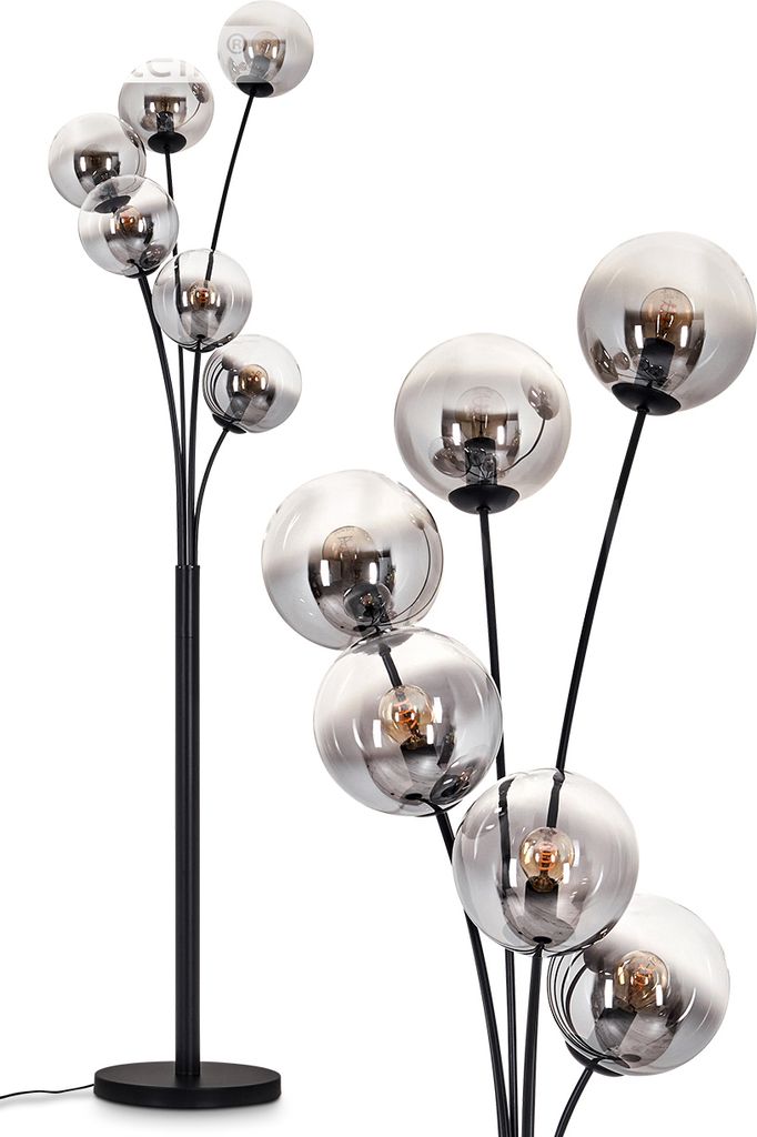 Fossobiubo Stehlampe aus Metall/Glas in Schwarz/Rauchfarben/Klar