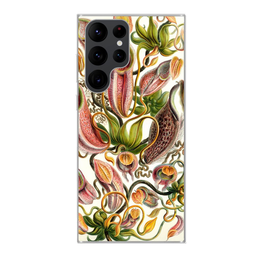 MuchoWow Handyhülle Schutzhülle Hülle für Samsung Galaxy S22 Ultra Nepenthaceae - Künstliche Blumen Silikon Softcase Handy Hülle - Abbildung