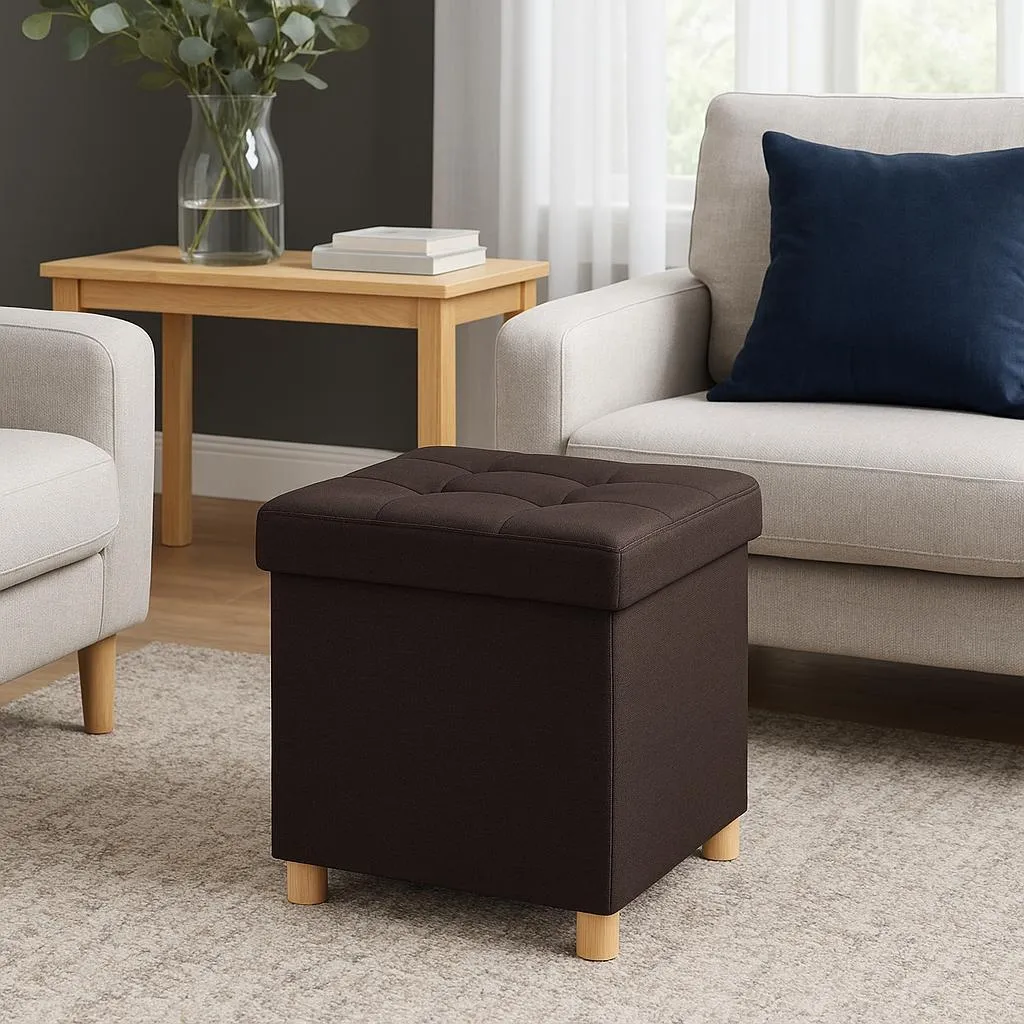 Belviona Tabouret de Rangement Pliable 40L en Lin Marron - Charge 300kg