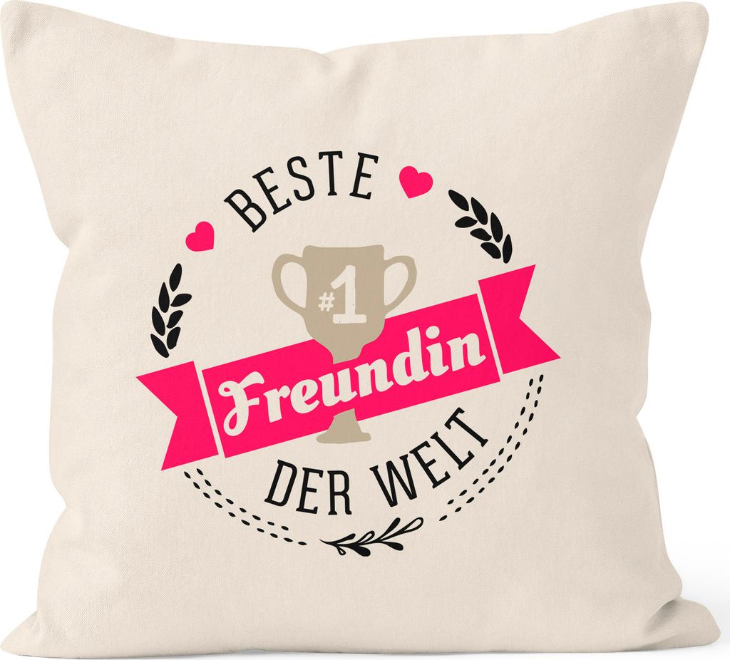 Kissenbezug beste Freundin der Welt Geschenk für Freundin Baumwolle MoonWorks natur 40cm x 40cm