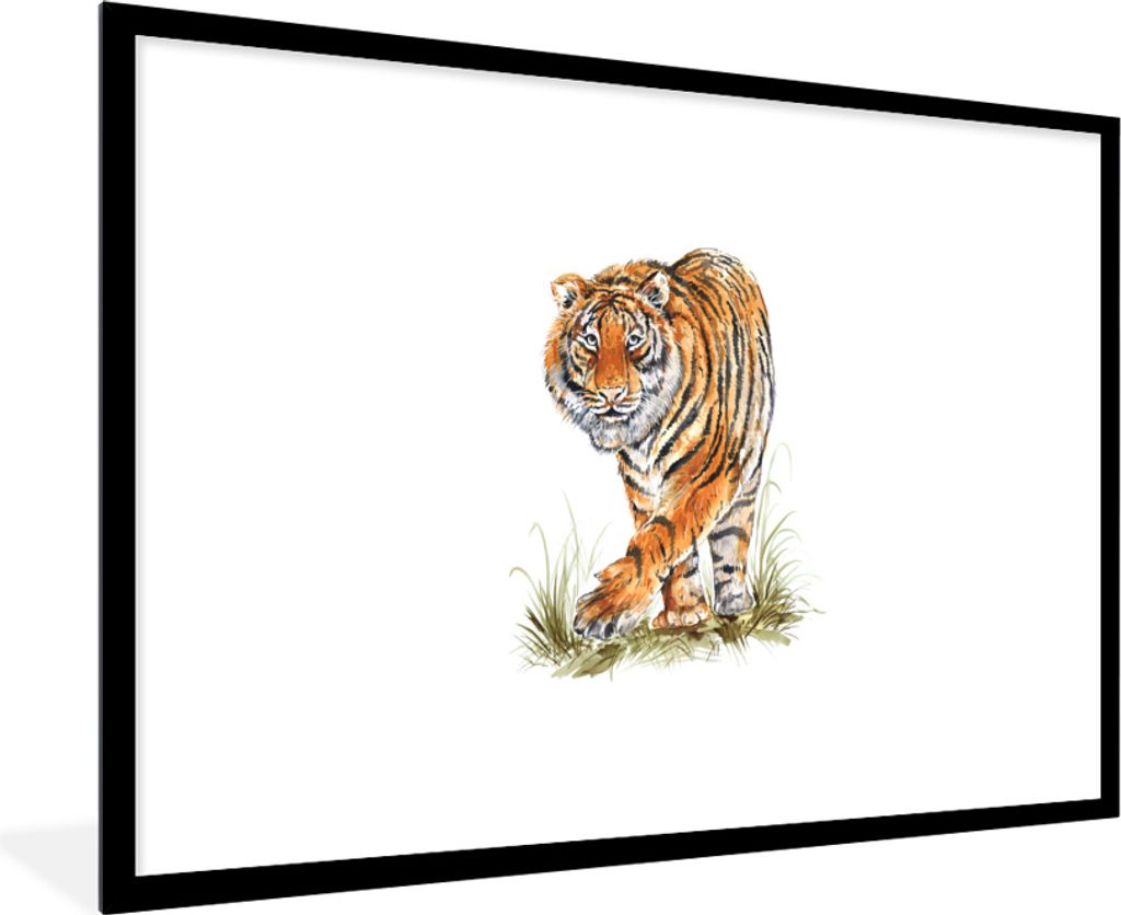 MuchoWow MuchoWow Gerahmtes Poster Tiger - Beine - Weiß 90x60 cm - Poster mit zchwarzem Bilderrahmen - Wanddekoration - Fotos