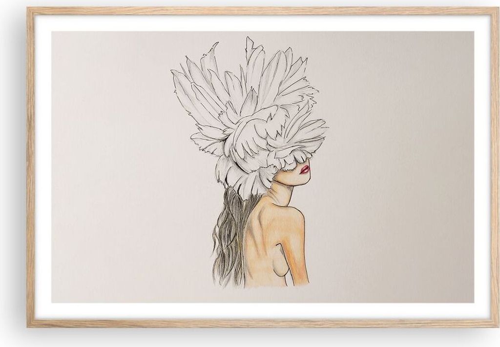 Gerahmtes Poster - Rahmen in heller Eiche - Mode Frau Zeichnung - 91,5x61 cm - Wand Bild - Wanddeko - Wandbilder - Kunstposter - Wandposter - Bilde...