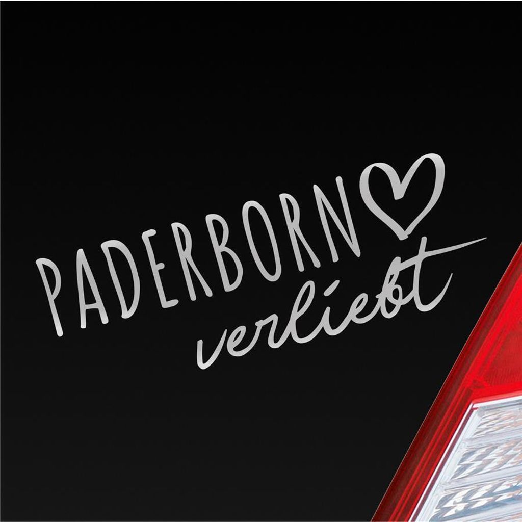 Auto Aufkleber Paderborn verliebt Herz Stadt Heimat Liebe Car 19x7 cm Silber Sticker Heckscheibenaufkleber