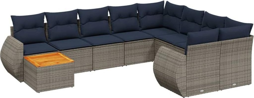 vidaXL 10-teiliges Gartensofa-Set mit Kissen, grau, Polyrattan