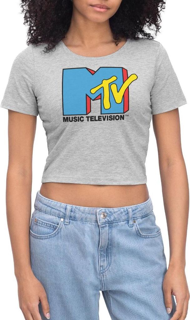Spreadshirt MTV Music Television Klassiches Logo Crop Top, XL, Grau meliert
