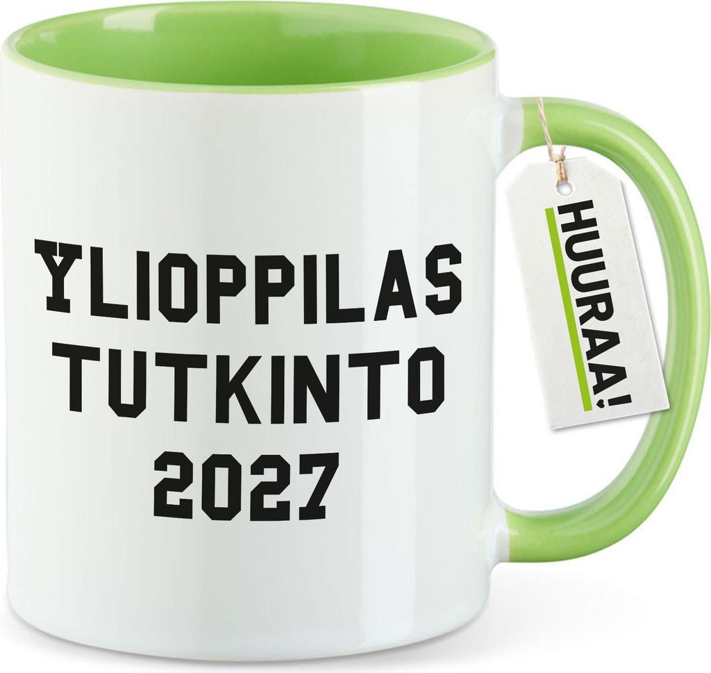 Huuraa Kaffeetasse Ylioppilastutkinto 2027 Abschluss Finnland 330ml Grün Keramik Kaffeebecher Geschenkidee