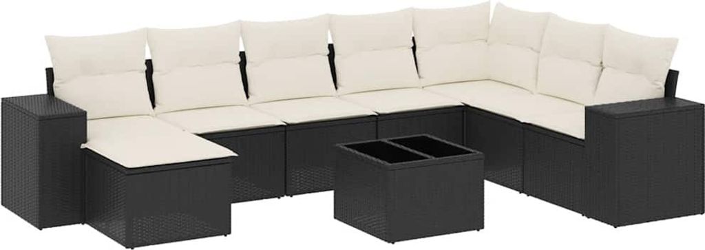 vidaXL 9-tlg. Garten-Sofagarnitur mit Kissen Schwarz Poly Rattan