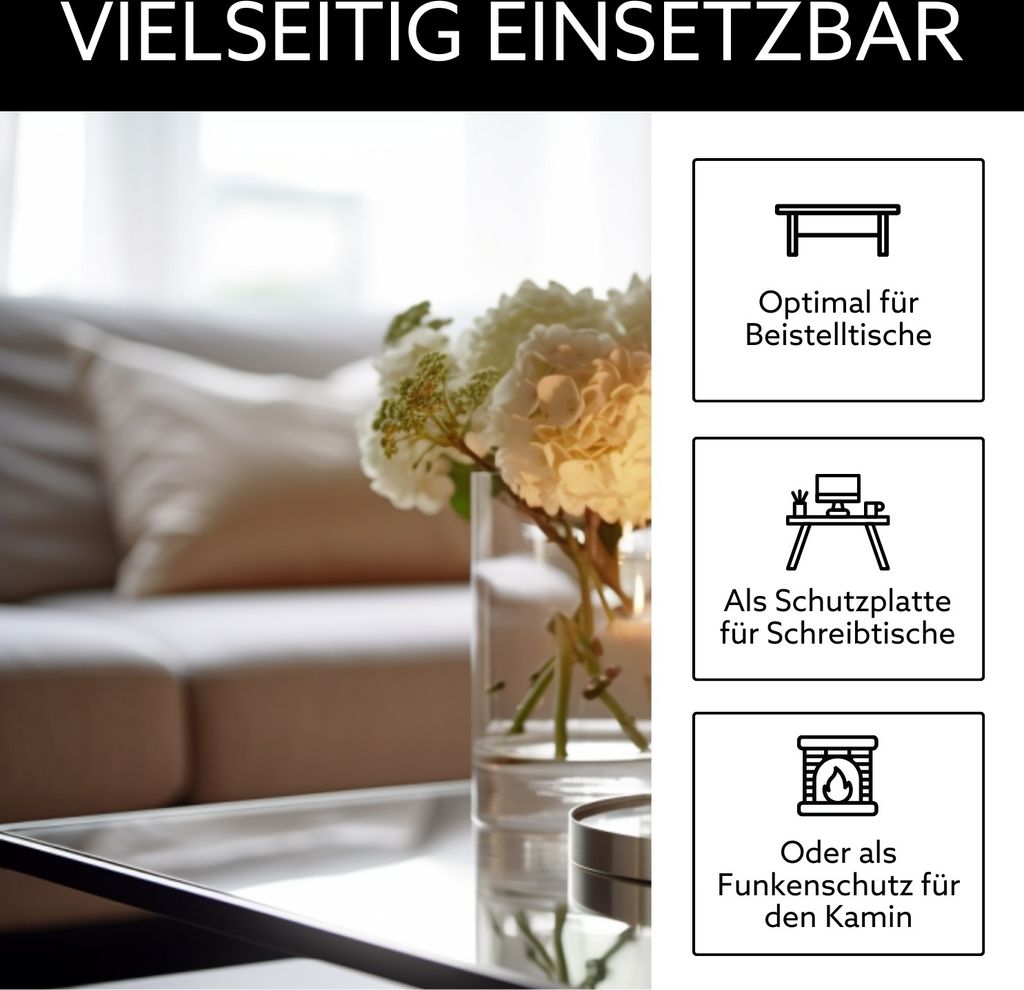 Glasplatte Tisch 120x80 ESG Glas 6mm nach Maß GRAU - Produktbild 6