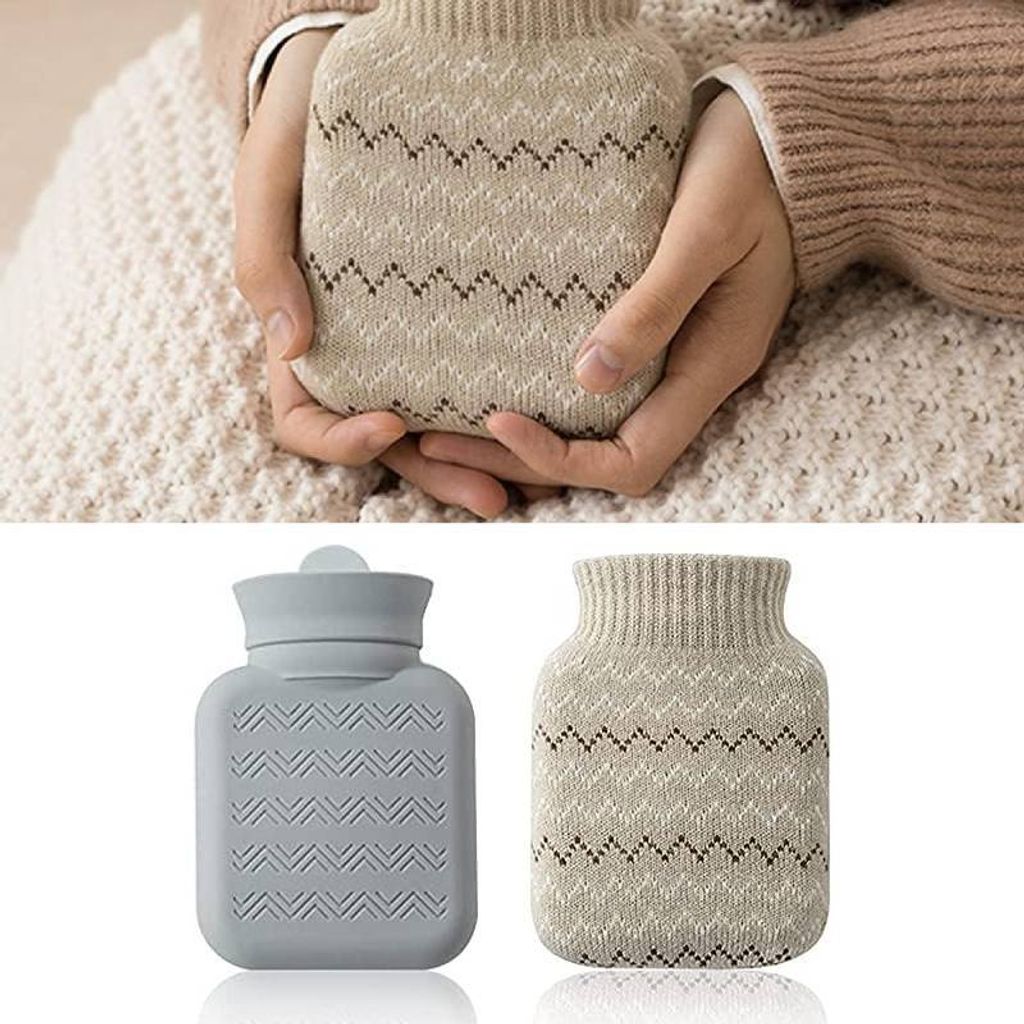 Wärmflasche mit Bezug,Wärmflasche mit Strickbezug,Abnehmbare und Waschbare Wärmebeutel,Hot Water Bottle für Erwachsene & Kinder Winterheizung, ...