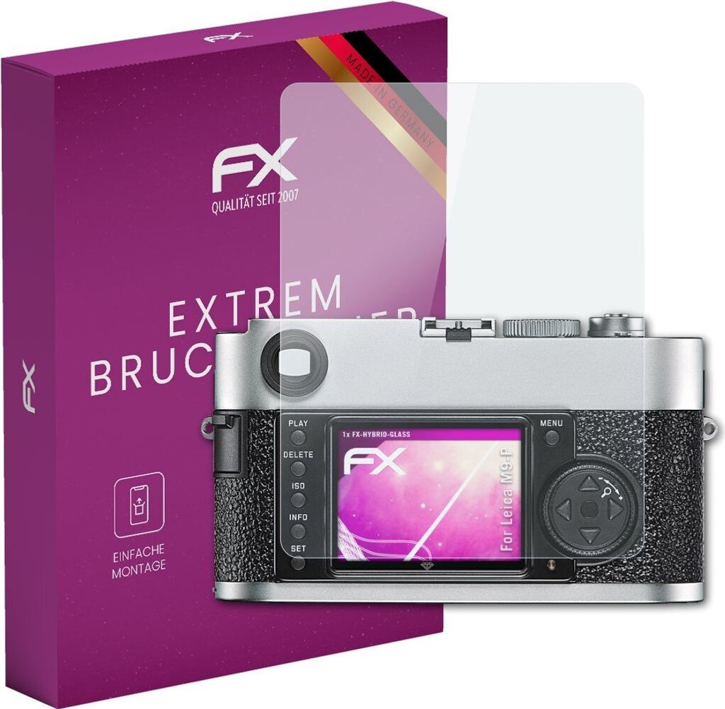 atFoliX FX-Hybrid-Glass Displayfolie kompatibel mit Leica M9-P Glasfolie