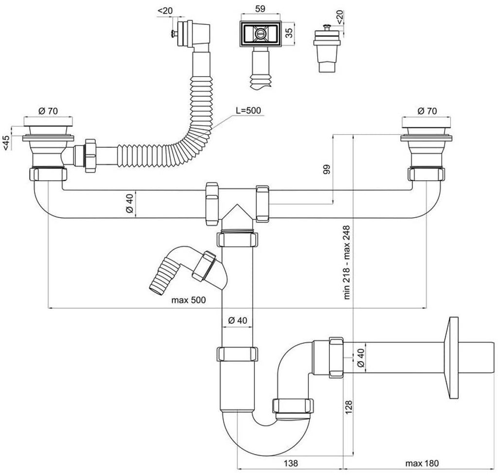 Spülen Siphon dopelt Sifon Syphon für die Spüle mit Produktbild 2