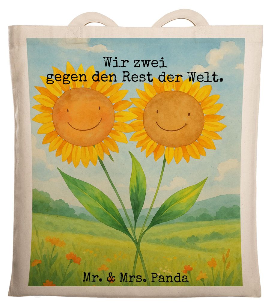 Mr. & Mrs. Panda Shopping Tasche Blume Sonnenblume Design - Weiß - Geschenk, Garten, Büchertasche, Laptoptasche, Zusammen, festival, Tote Bag, So...