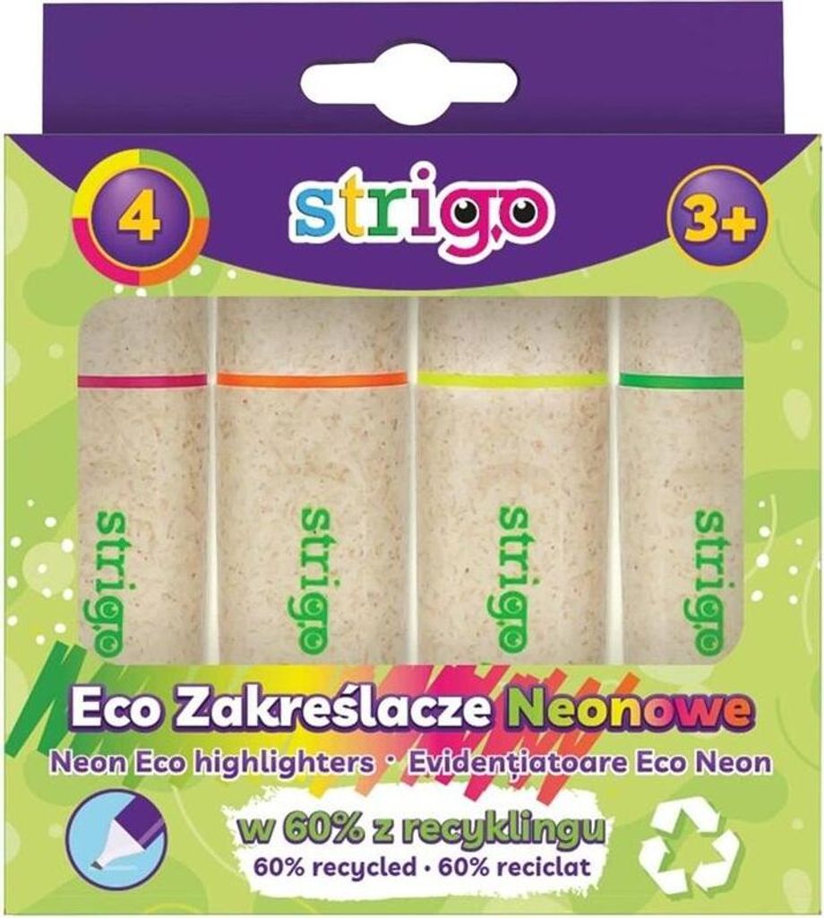 Textmarker Eco Hi-text Neon, 4er-Set, gemischt, STRIGO