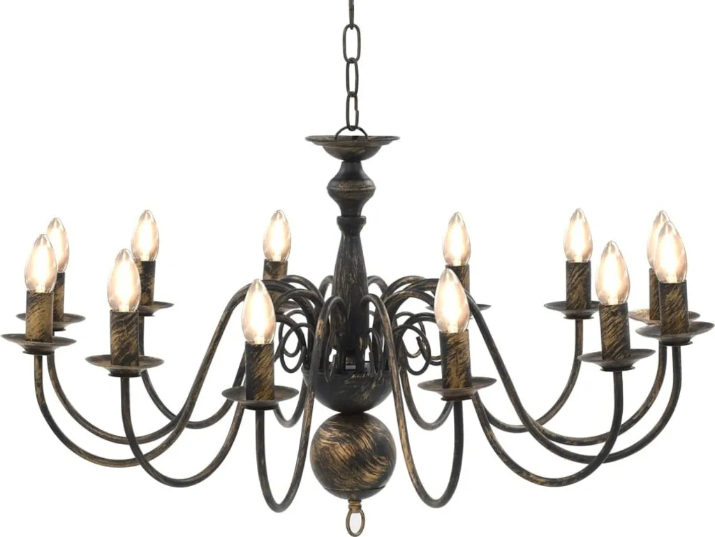 Grand lustre plafonnier baroque noir 12 lumières pour plafond haut