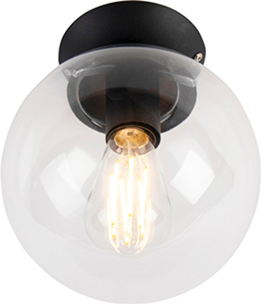 QAZQA - Art Deco Art-Deco-Deckenleuchte I Deckenlampe I Lampe I Leuchte Schwarz mit Klarglas - Pallon I Wohnzimmer I Schlafzimmer - Kugel I Kugelf...