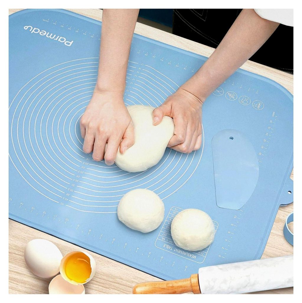 Extra große, dicke Silikon-Teigunterlage: 80x60 cm Antihaft-Knetmatte mit Aufbewahrungsgurt und Teigschneider, hitzebeständige Silikon-Backmatte,...