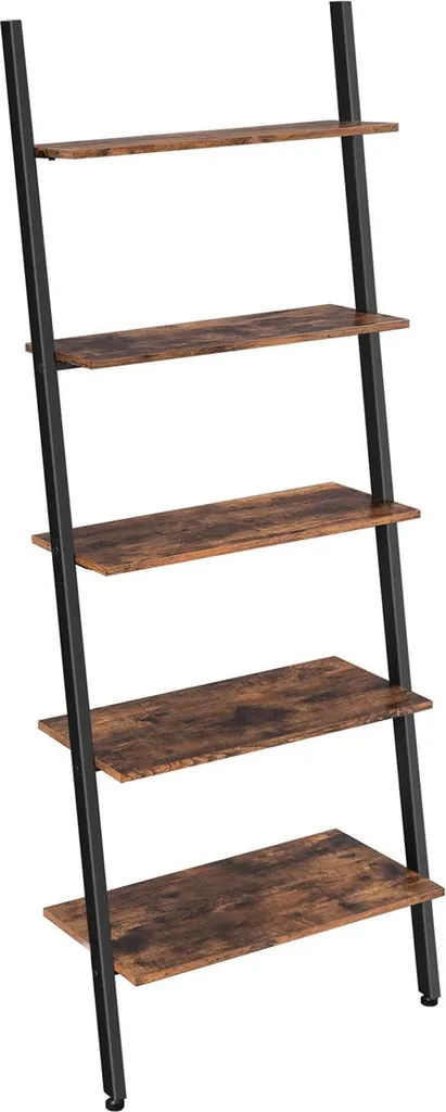 Étagère à échelles de style industriel avec 5 tablettes bois et métal