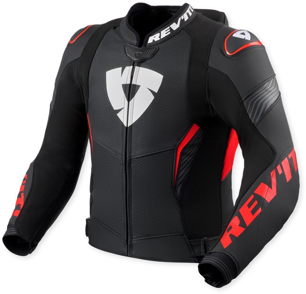 Revit Argon 3 Pro perforierte Motorrad Lederjacke, schwarz/neon-rot, 54