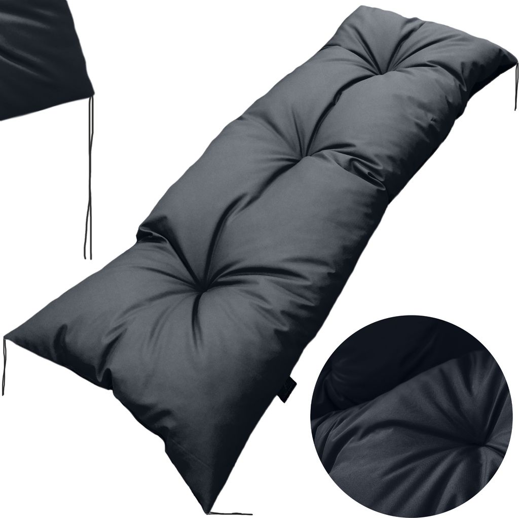 A dark gray cushion for a garden sofa or pallet furniture, shown from a diagonal angle.