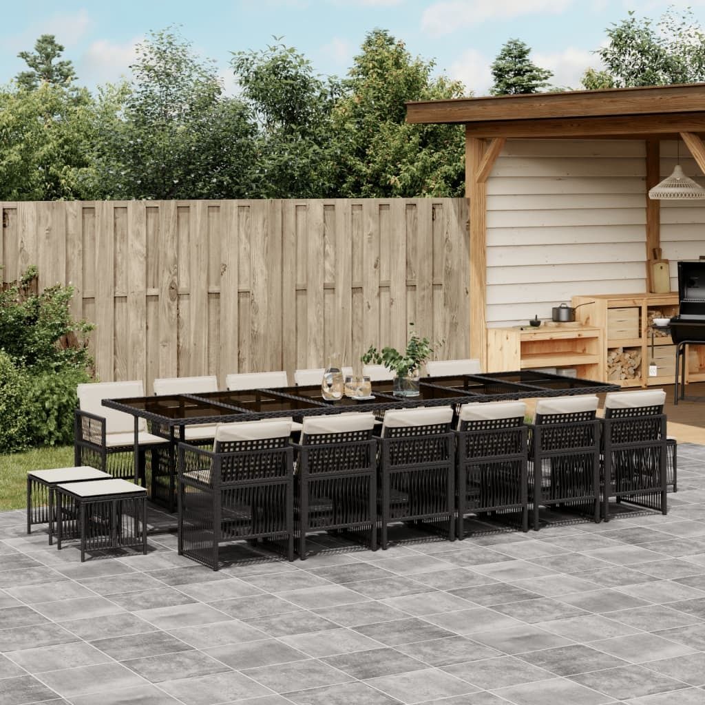 Maison Exclusive - 17-tlg. Garten-Essgruppe mit Kissen Schwarz Poly Rattan
