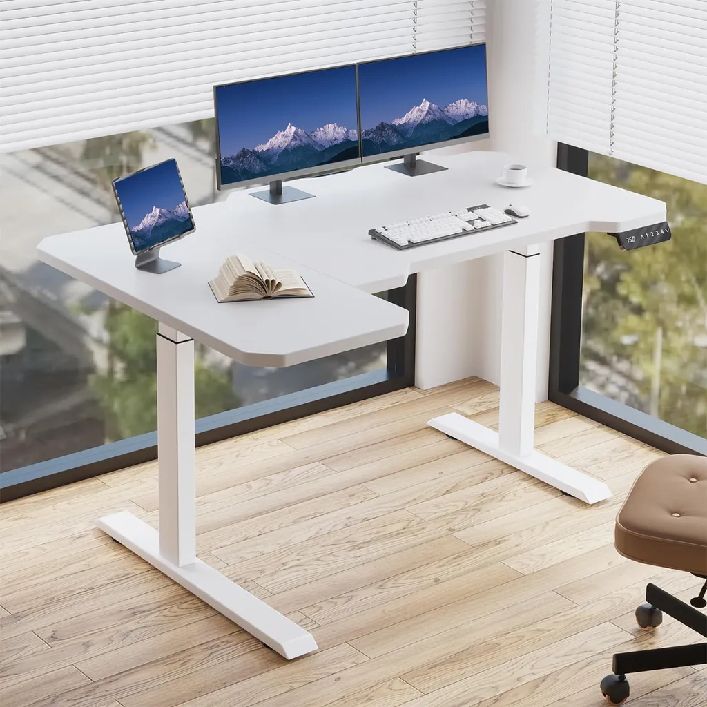 Hilodesk 150cm Bureau en L Motorisé Réglable en Hauteur avec Roulettes