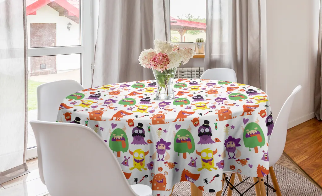 ABAKUHAUS Tovaglia Circolare 150cm Design Alieni Divertenti Arancione