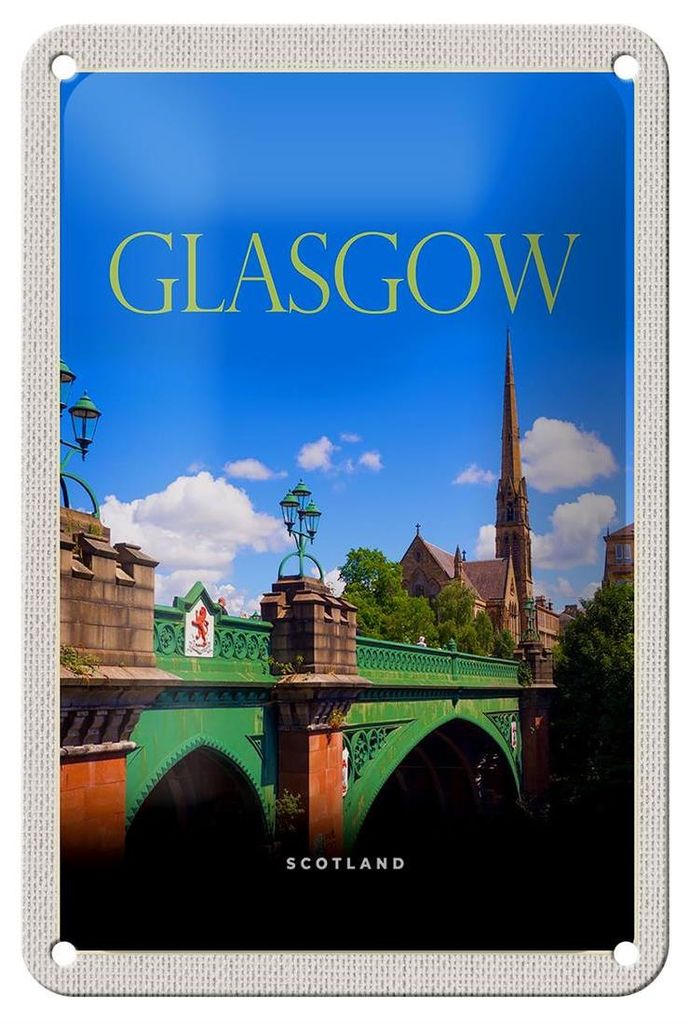 Blechschild Reise 12x18cm Glasgow Scotland Hafenstadt Dekoration