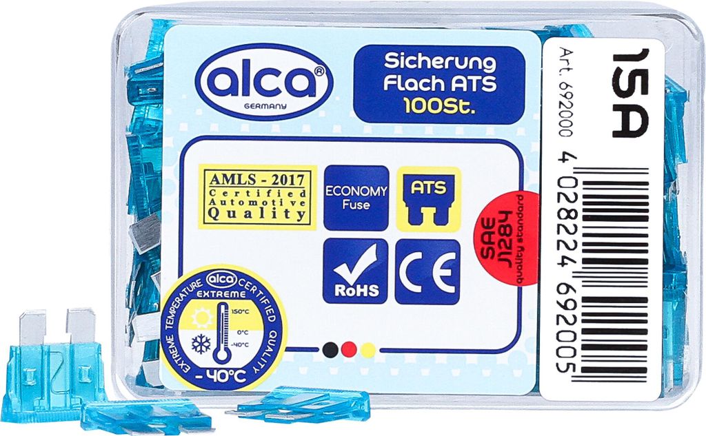 alca® Flach-Sicherungen 15 A; 100 St. Economy Box blaue Produktbild 