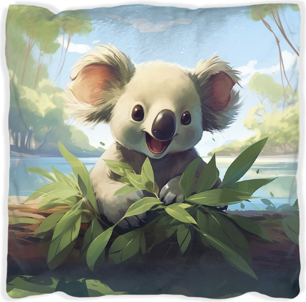 Wallario Premium Kissen, weiche Oberfläche, mit Motiv Australische Idylle: Der lächelnde Koala, Größe: 40 x 40 cm, mit weißer Rückseite
