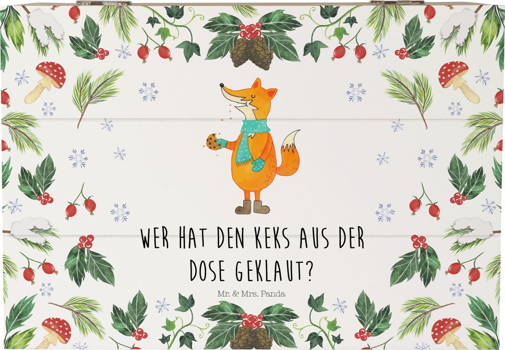 Mr. & Mrs. Panda Box Fuchs Keksdose 22 x 15 cm - Weiß - Geschenk, aus Holz, Kiste, Geschenkbox, Weihnachten, schmucktruhe, mit Deckel