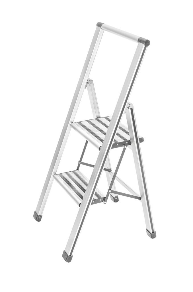 WENKO ALU Design Klapptritt Haushalts Leiter Tritt Anti Rutsch 2 Stufen Weiß