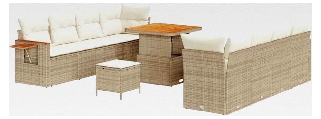 Garten-Sofa-Set mit Kissen in Beige aus Poly Rattan für Garten und Terrasse, robustes Outdoor-Sofaset, modulare Gartenmöbel mit austauschbaren Ki...