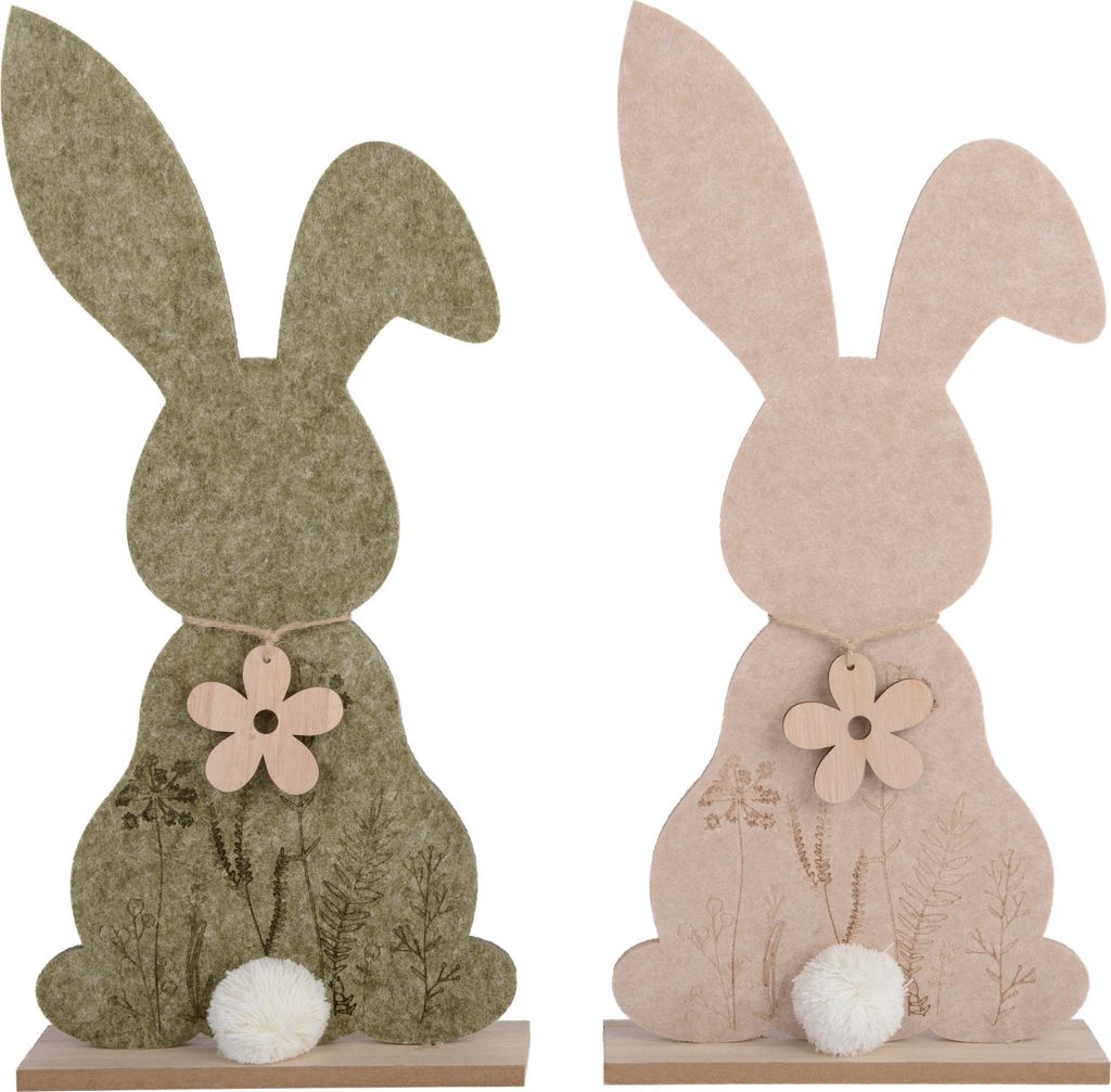 Dekofigur Hase mit Blume 42cm Filz 1 Stück sortiert Grün / Beige