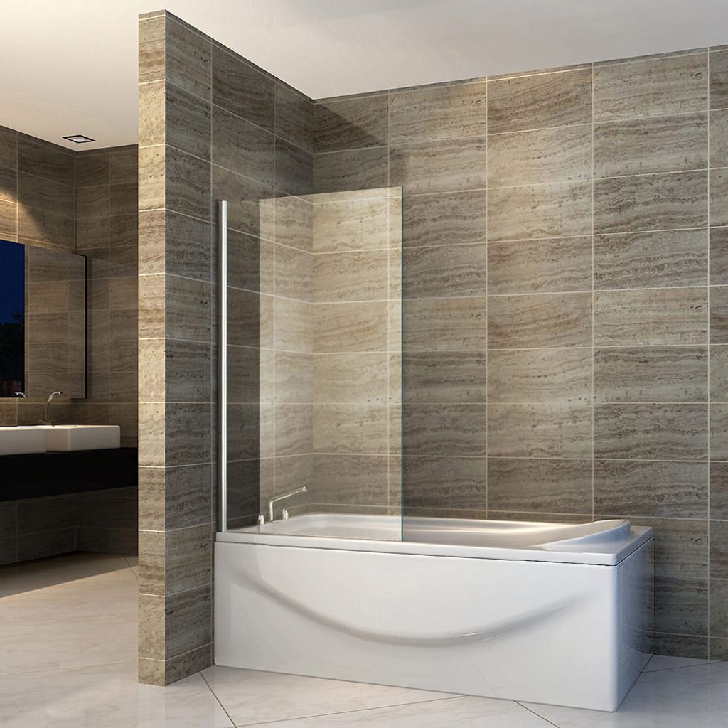 Aloni Badewannenaufsatz mit Seitenwand Duschabtrennung Badewanne Duschwand Glaswand Faltbar 70 x 140 cm 6 mm