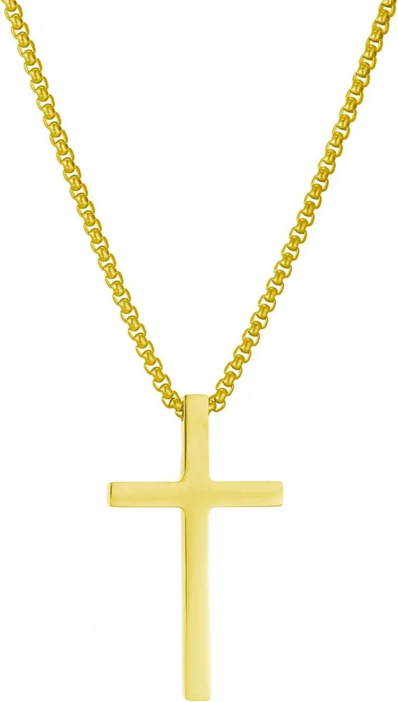 Collana Uomo Con Ciondolo Croce In Acciaio Inox - 50/60 Cm, Ipoallergenica, Regalo - copertina
