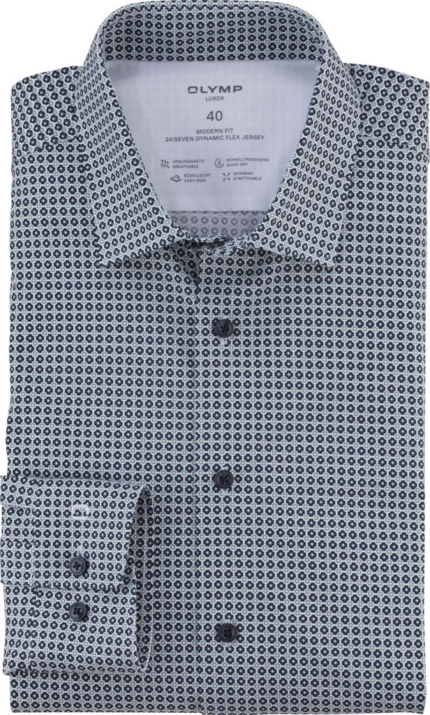Olymp Hemd grün modern fit bedruckt semi-wide Kragen