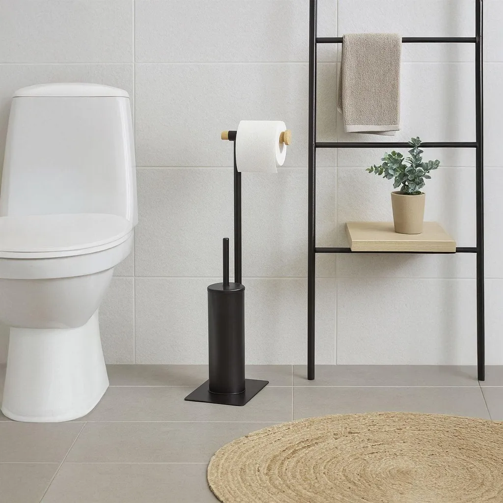 Set Bagno Autoportante Porta Scopino e Rotolo Carta Igienica