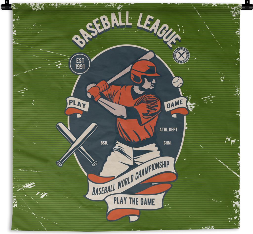 MuchoWow Wandteppich Wandbehang Mancave - Baseball - Sport - Altmodisch 120x120 cm Tapisserie Dekoration Wandtuch - Modern - Baumwollgewebe