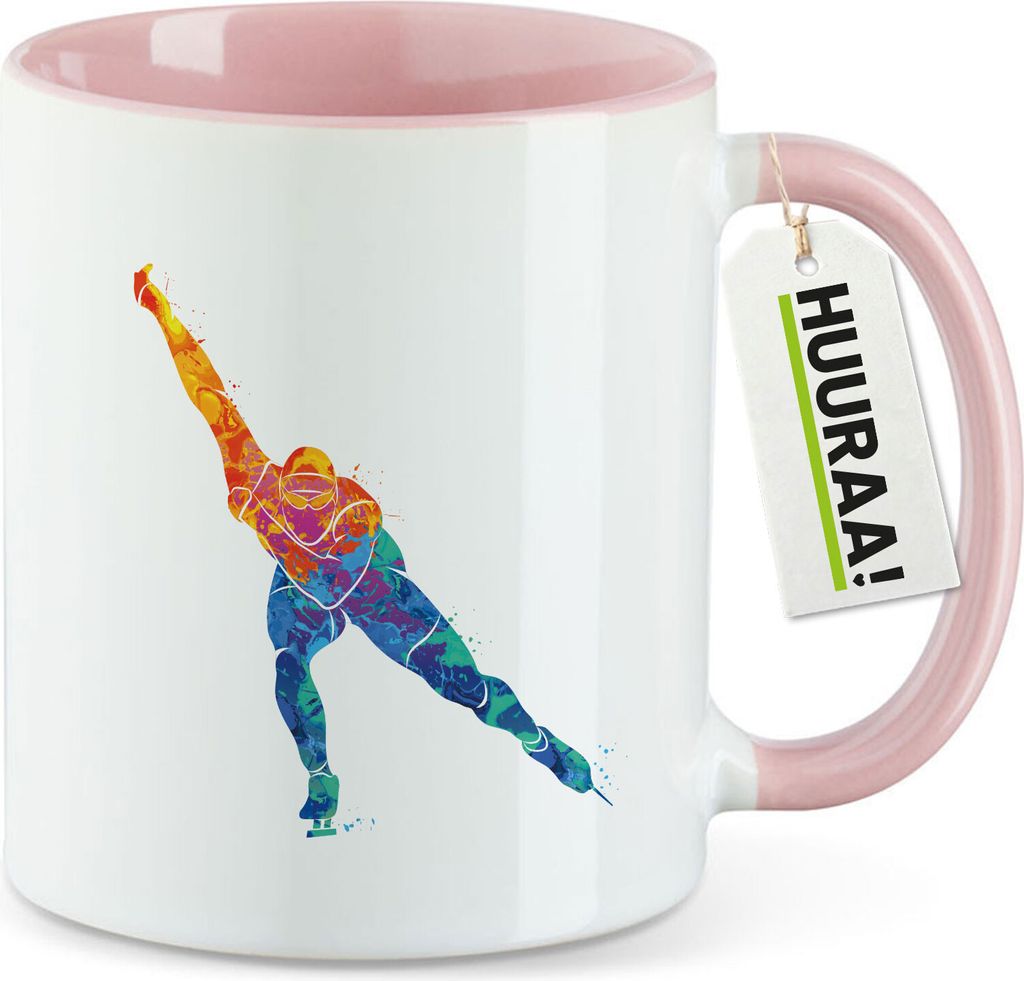 Huuraa Kaffeetasse Eisschnelllauf bunte Silhouette 330ml Rosa Keramik Kaffeebecher Geschenkidee