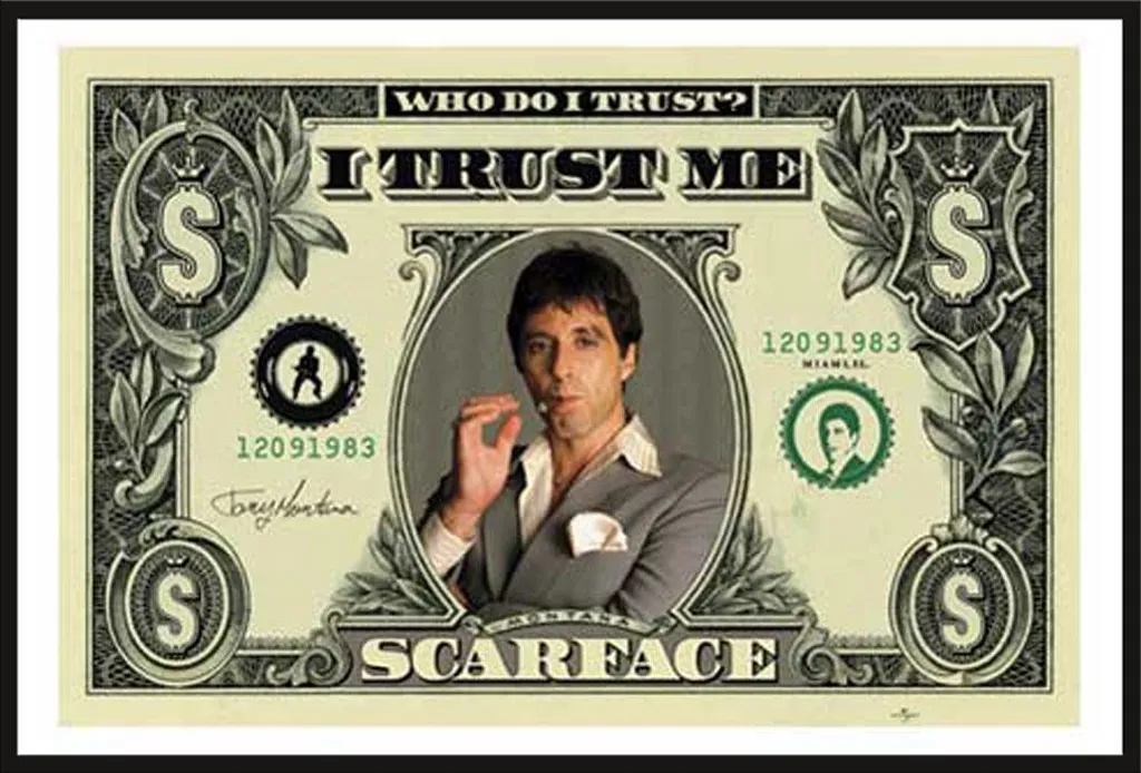 Affiche Scarface Dollar Cadre Amovible Shinsuke Noir avec Vitre Acrylique