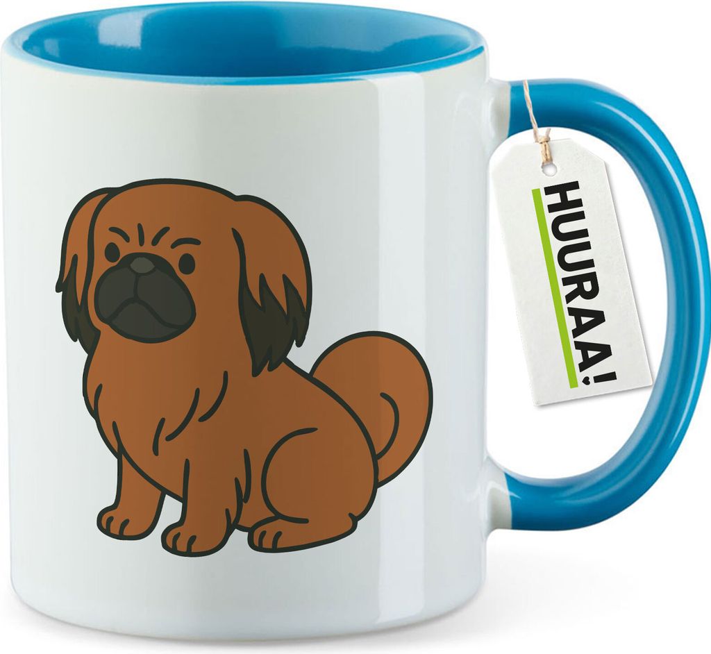 Huuraa Kaffeetasse Pekingese Comic Peki 330ml Blau Keramik Kaffeebecher Geschenkidee