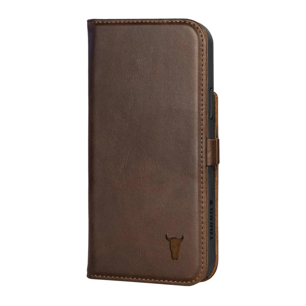 Custodia in pelle TORRO per iPhone 12 / iPhone 12 Pro (con funzione stand) - Marrone scuro