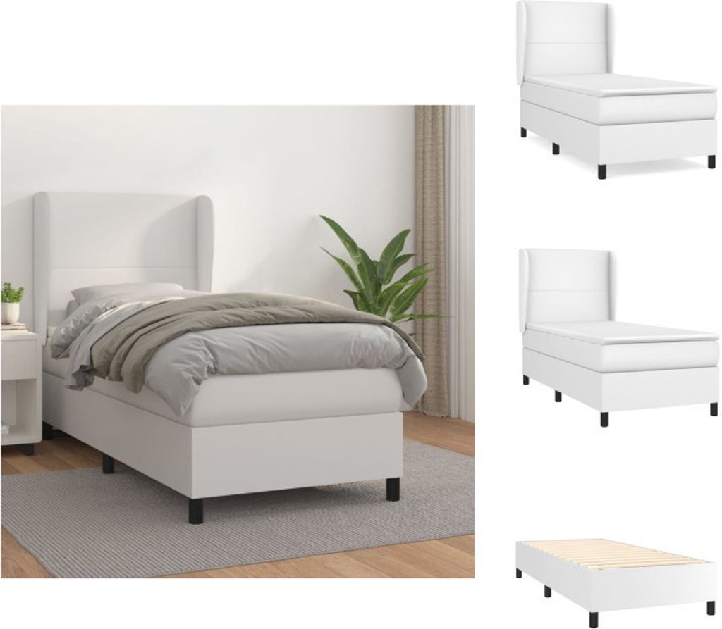 vidaXL Boxspringbett mit Matratze Weiß 90x200 cm Kunstleder - Betten & Bettgestelle