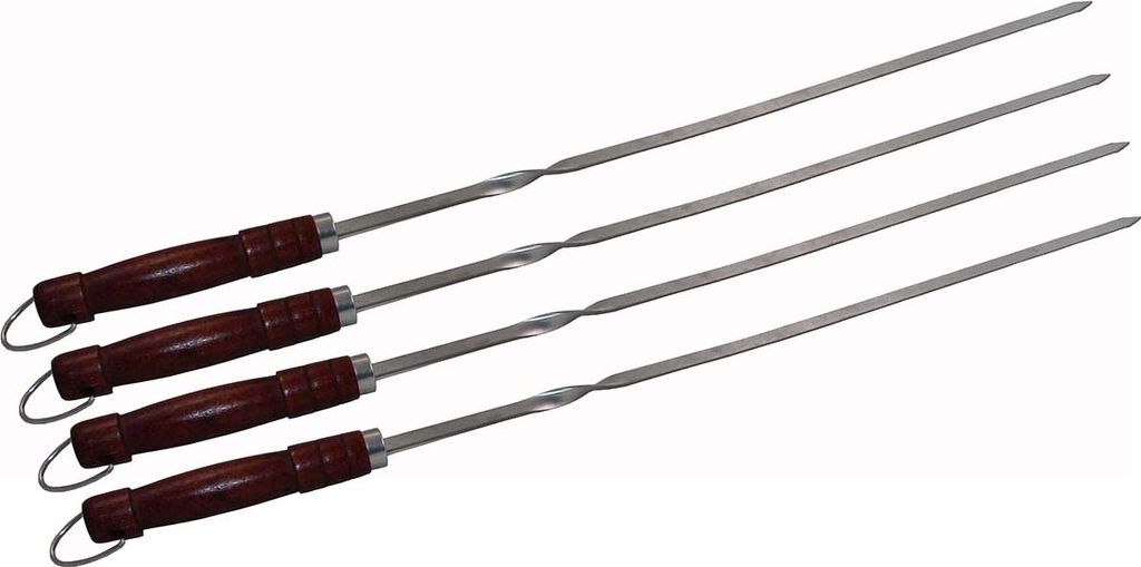 4X Stabile Edelstahl Grillspiesse mit Holzgriff 65cm lang 1 cm breit 2 mm Stark